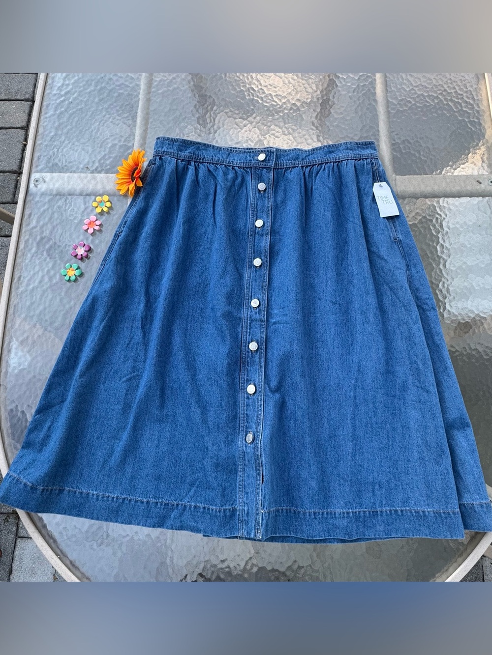 💙Boho Western Denim Button Front Midi Skirt NWT - Time and Tru